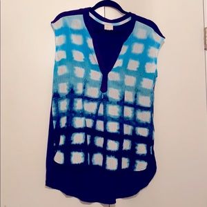 Navy and Turquoise Tie-Dye Blouse